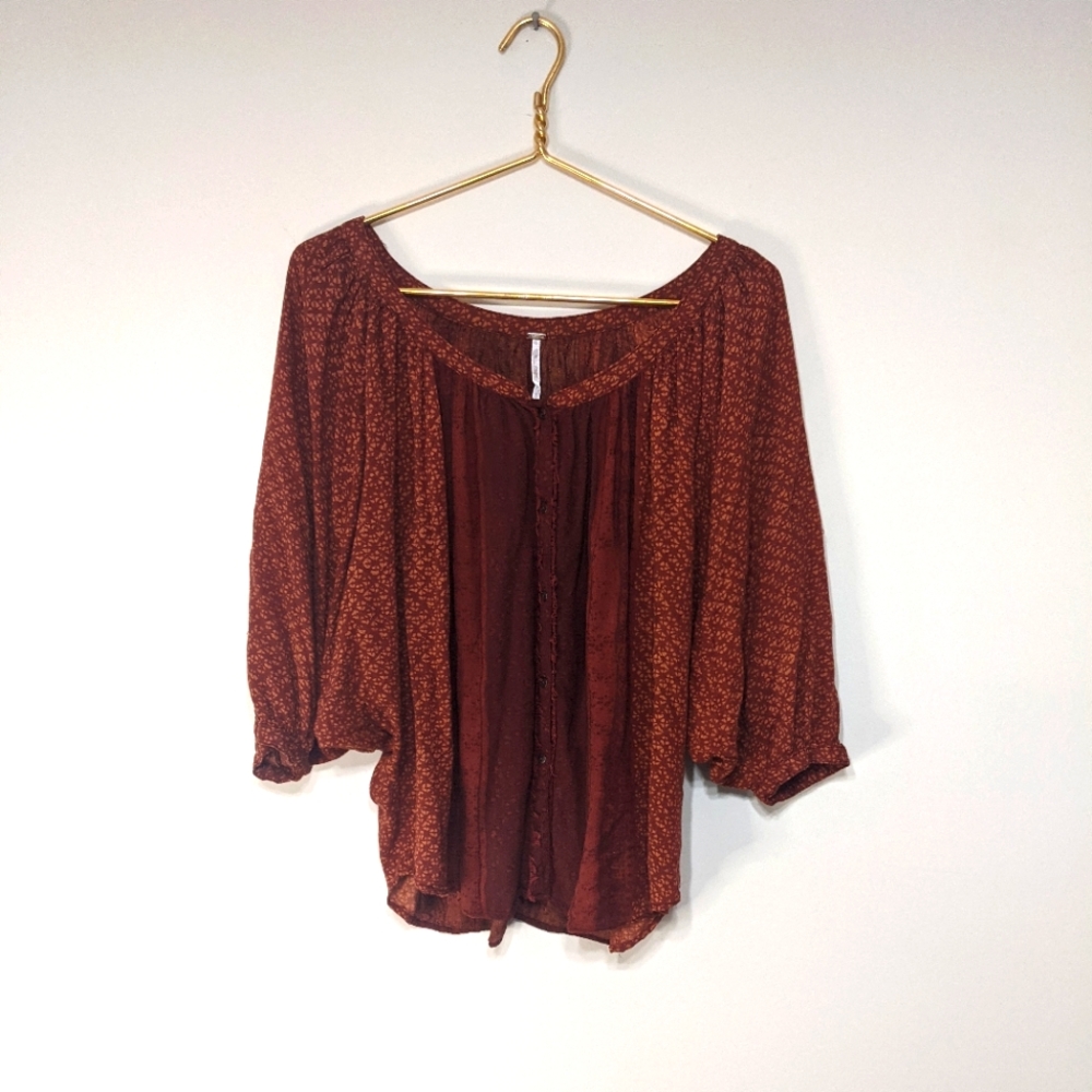 Free People Brown Patterned Boho Oversized Top S